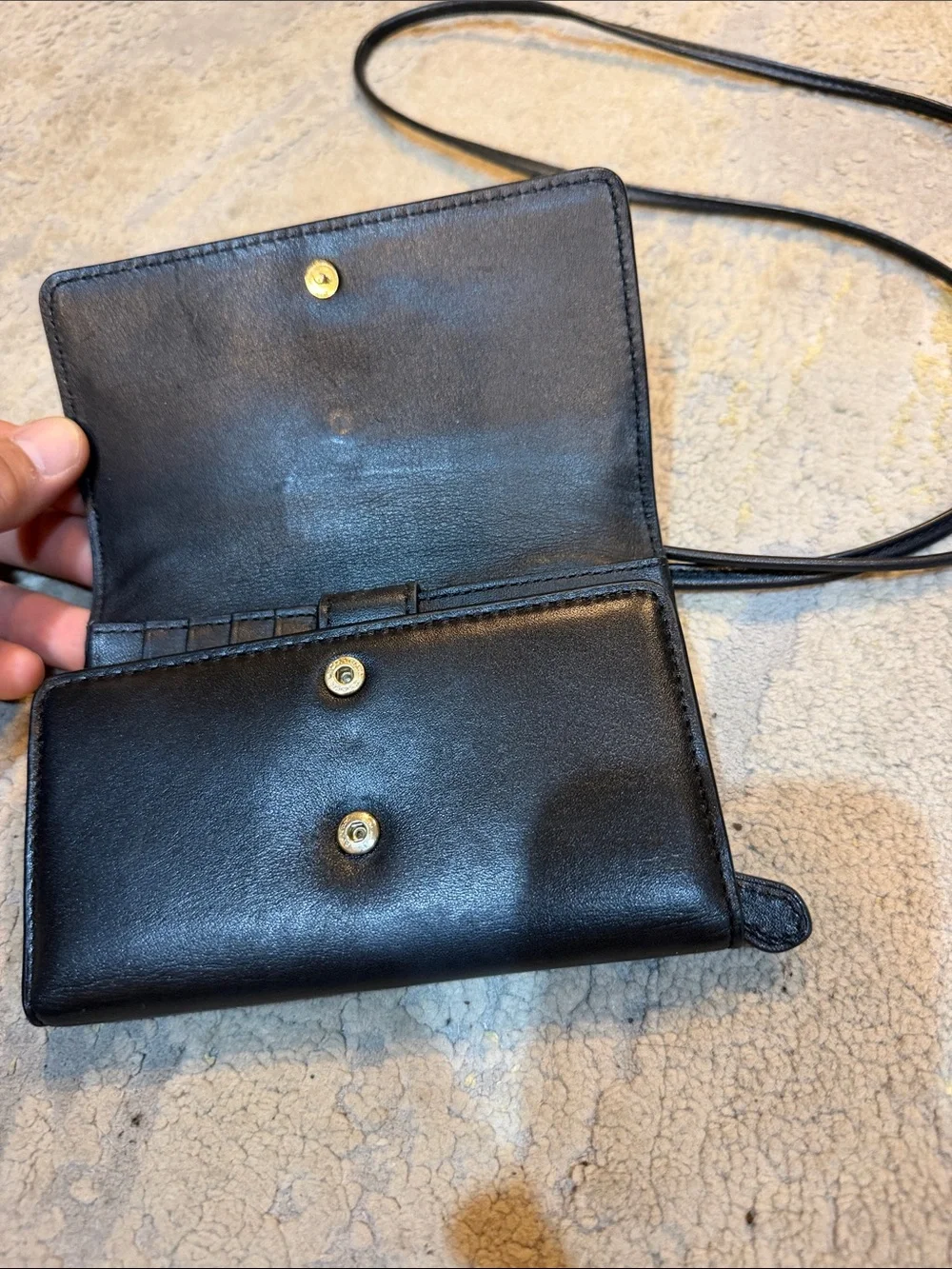 Vintage Coach Crossbody Mini Black Bag / wallet in great shape black and gold